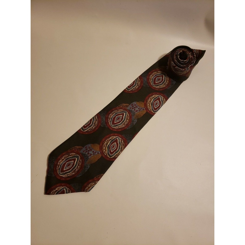 Barini Originals Men's Neck Tie Green Red Abstract 100% Silk